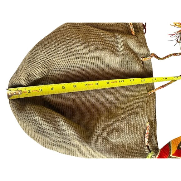 Handwoven Wayuu Mochila Tote Bag With Zigzag Strap & Tassels Colombian Kacki Grn - Picture 12 of 12